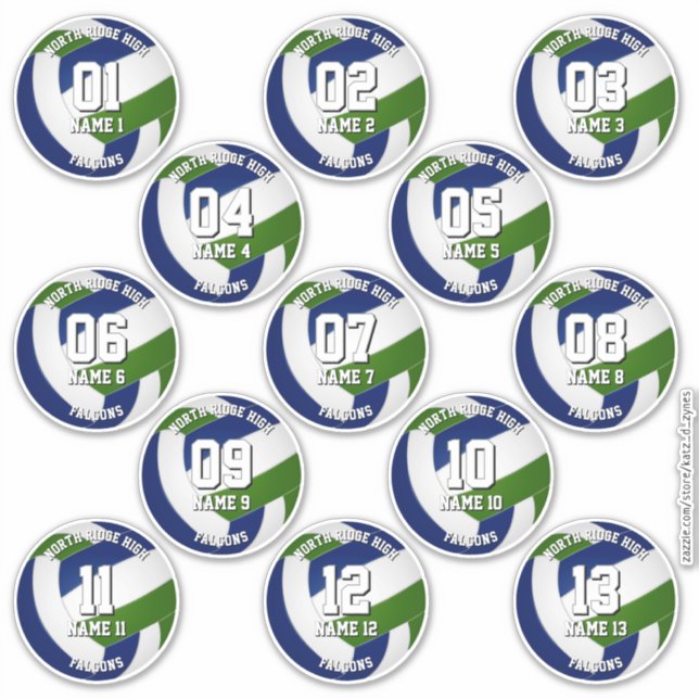13 kids teens blue green volleyball club colors sticker (Front)