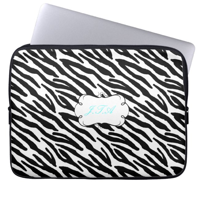 13" laptop case monogrammed initials black grey (Front)