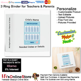 13 Learn Multiplication Child's Name Date Teacher  3 Ring Binder