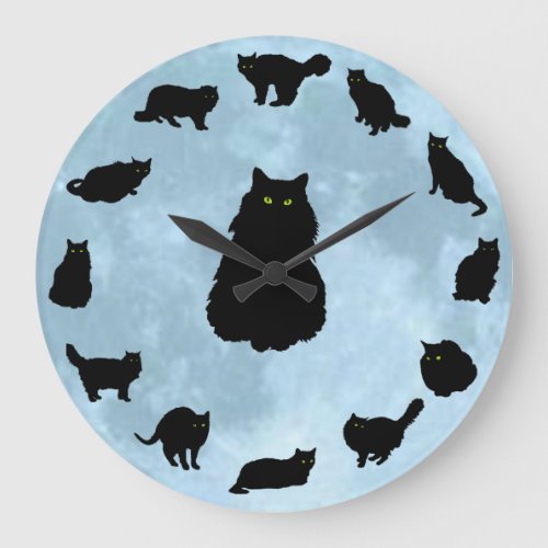 13 Lucky Cats on a Blue Moon Large Clock