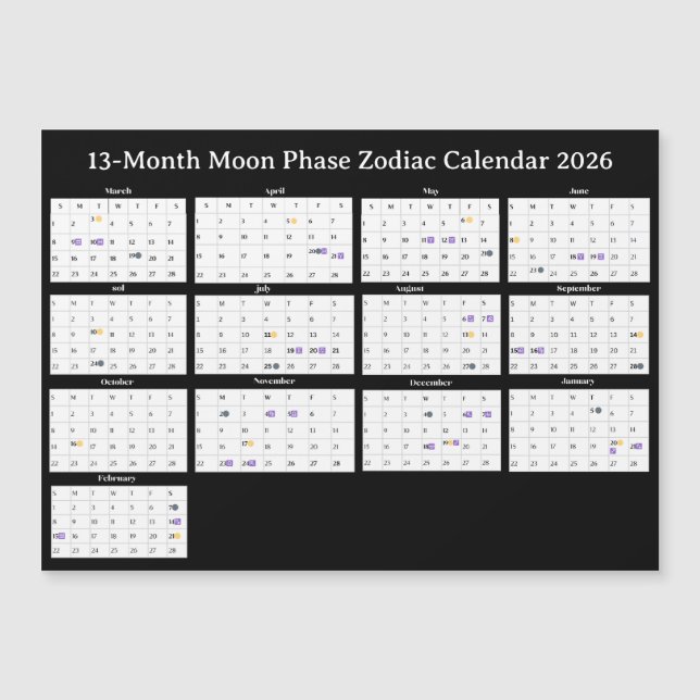 13-Month Moon Phase Zodiac 2026 Calendar (Front)