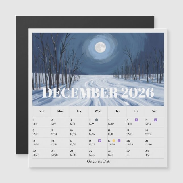 13-Month Moon Phase Zodiac december Calendar (Front/Back)