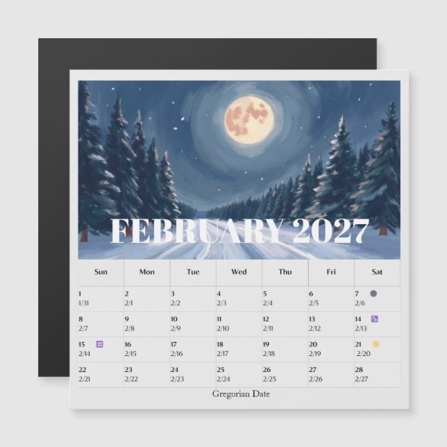 13-Month Moon Phase Zodiac february Calendar (Front/Back)