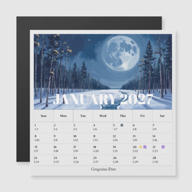 13-Month Moon Phase Zodiac january Calendar (Front/Back)