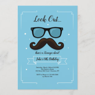13 Mustache Birthday Party Invitation