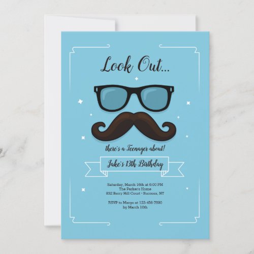 13 Mustache Birthday Party Invitation