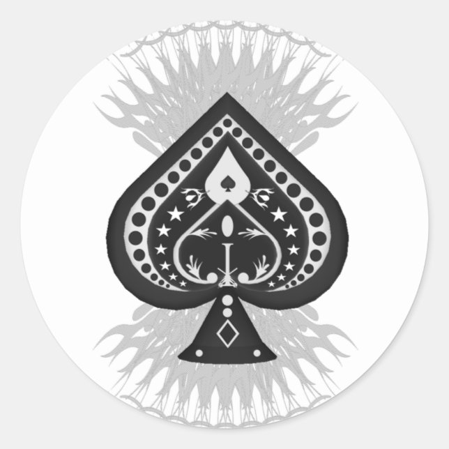 13 of Spades: Playing Card: Classic Round Sticker (Front)