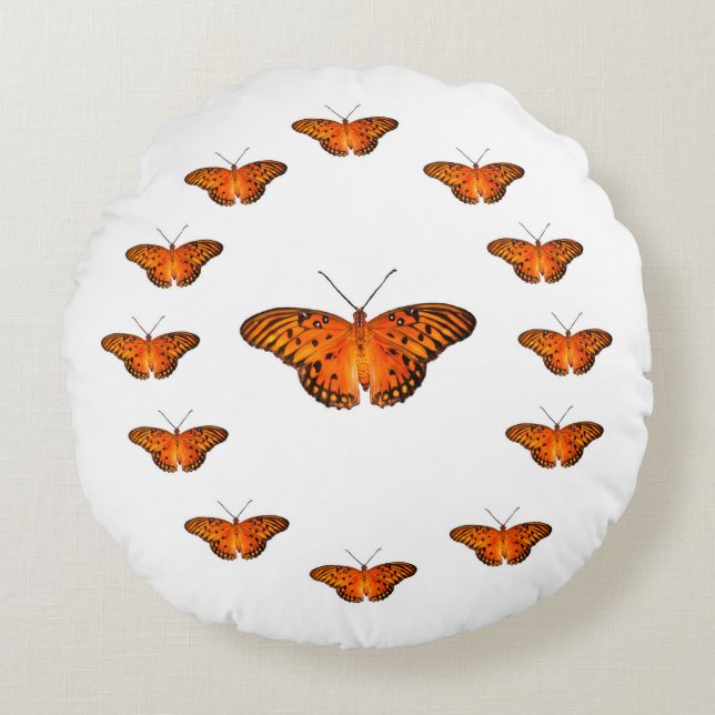 13  passion butterflies on white round pillow (Front)