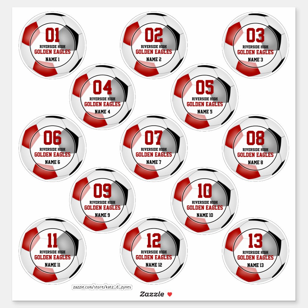 13 pc set kids red black soccer team colors stickers