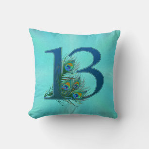 13 Peacock Feather Anniversary Elegant Throw Pillow