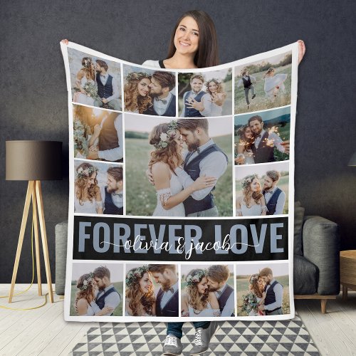 13 Photo Collage Forever Love Couple Names Fleece Blanket