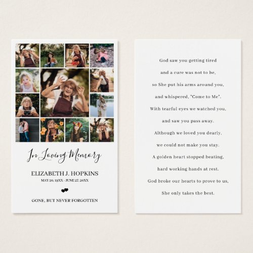 13 Photo Collage Funeral Memorial Prayer Cards