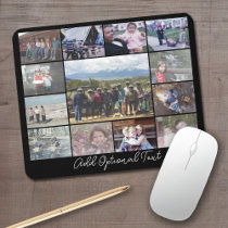 13 Photo Collage Optional Text -- CAN Edit Black Mouse Pad
