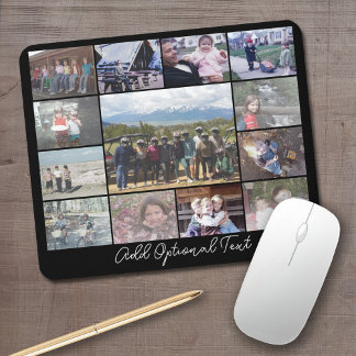 13 Photo Collage Optional Text -- CAN Edit Black Mouse Pad