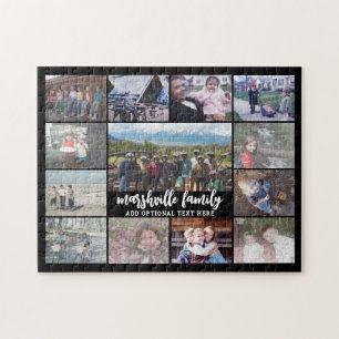 13 Photo Collage Optional Text -- Family - black Jigsaw Puzzle
