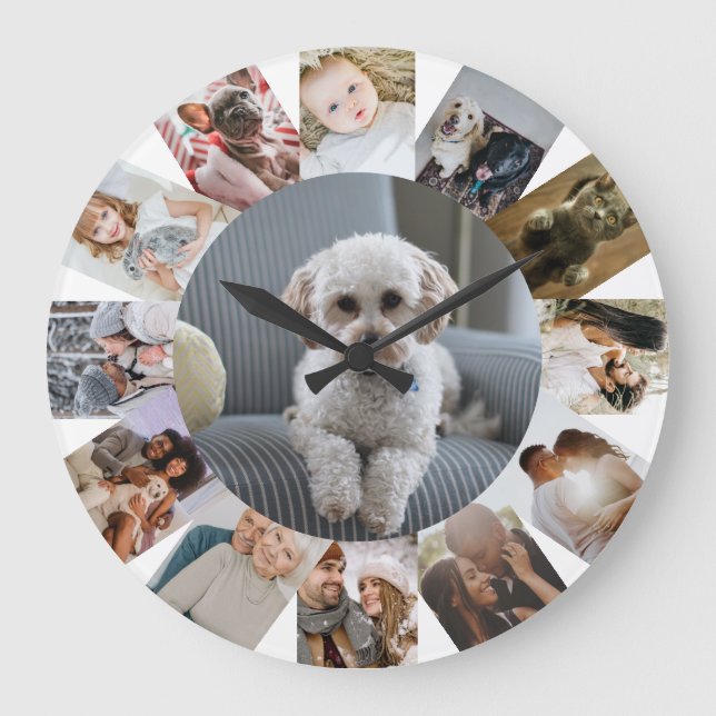 13 Photo Collage Personalized Large Clock (Front)