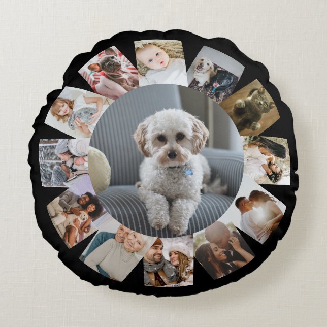 13 Photo Collage Personalized Round Pillow (Front)