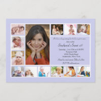 13 Photo Collage Vertical Blue Photo Invitation