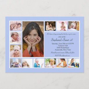 13 Photo Collage Vertical Blue Photo Invitation 2