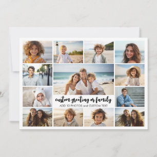 13 Photo Collage with Family Text in Center Holiday Card