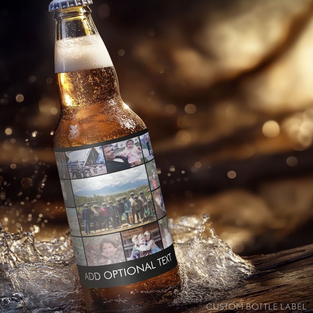 13 Photo Collage with One Large Photo in Center Beer Bottle Label (Custom Photo Collage on a Food and Beverage Label)