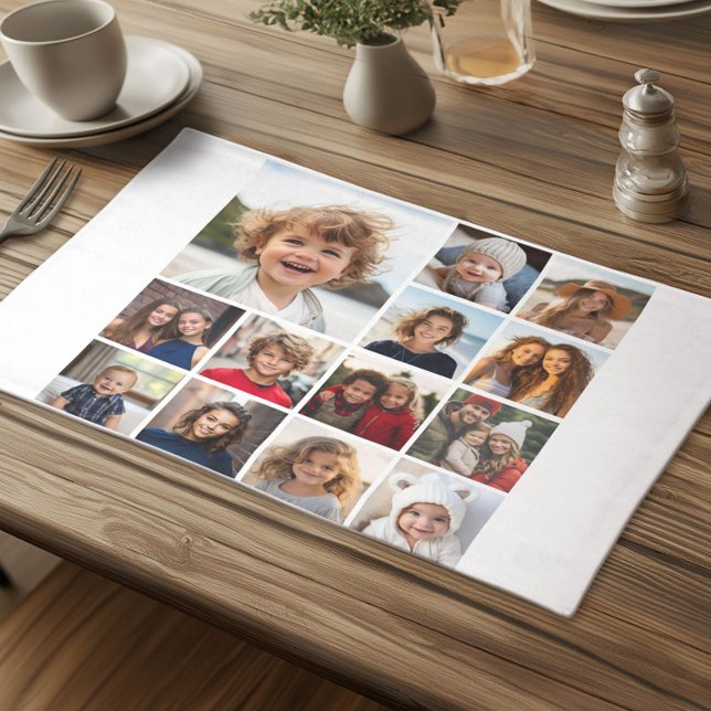 13 Photo Grid with White Background Cloth Placemat (Custom Cloth Placemat with Photo Collage)