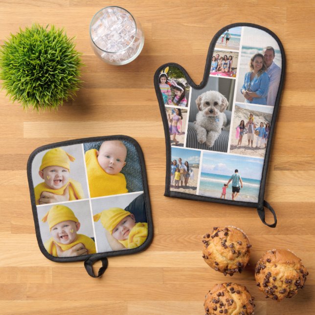 13 Photo Template Personalized Oven Mitt & Pot Holder Set (Top Down)
