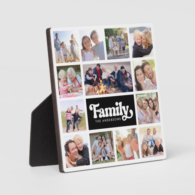 13 Photos Collage Family Monogram Plaque (Front)