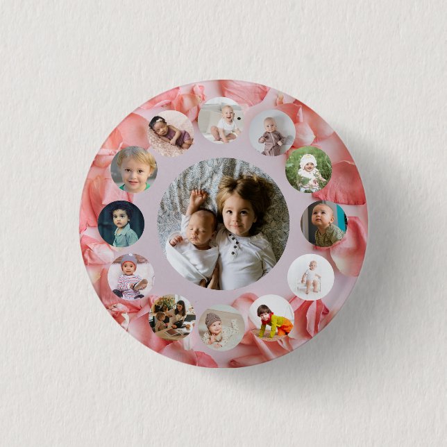 13 Photos collage Personalized Name rosy  Button (Front)