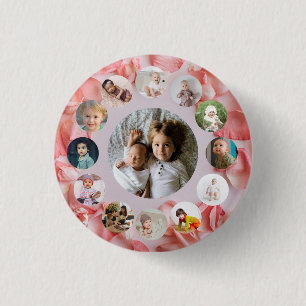 13 Photos collage Personalized Name rosy Button