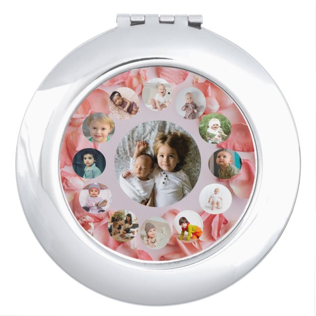 13 Photos collage Personalized Name rosy  Compact Mirror (Front)