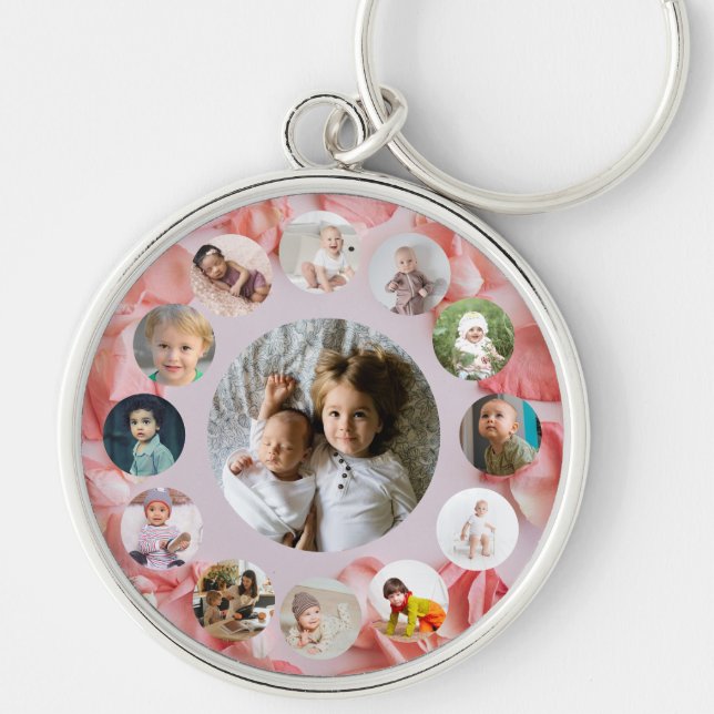 13 Photos collage Personalized Name rosy  Keychain (Front)
