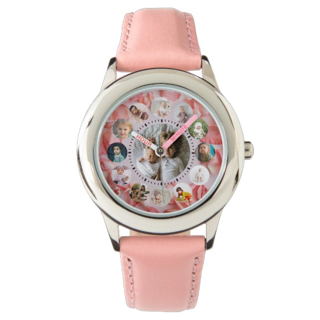 13 Photos collage Personalized Name rosy Watch (Front)
