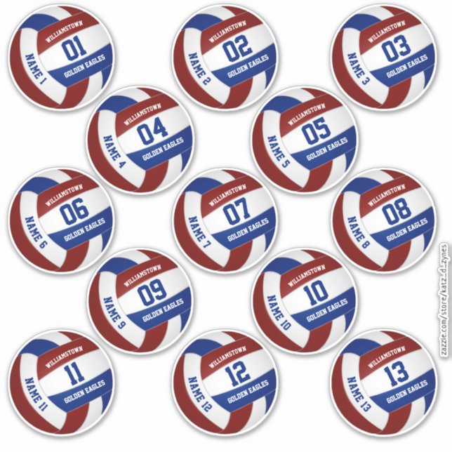 13 piece players' names maroon blue volleyball sticker (Front)
