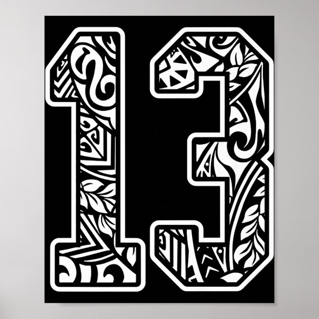13 Polynesian Tattoo Number 13 Sports Fan Dark Pre Poster (Front)