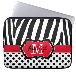 13" Red Black Zebra Stripes Polka Dots Laptop Case