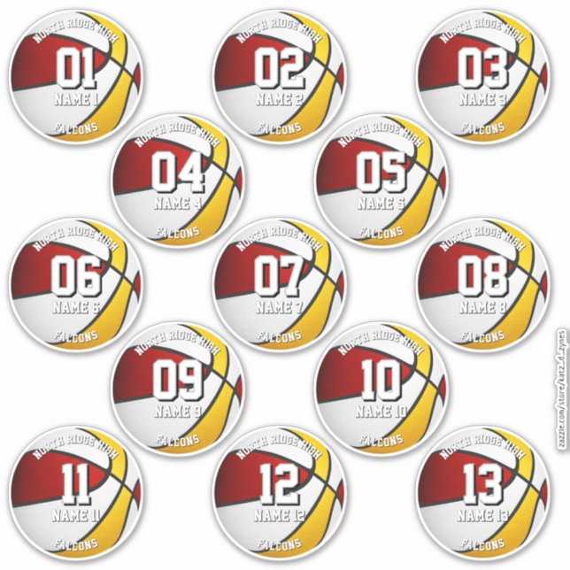 13 red gold basketball player water bottle labels (Front)