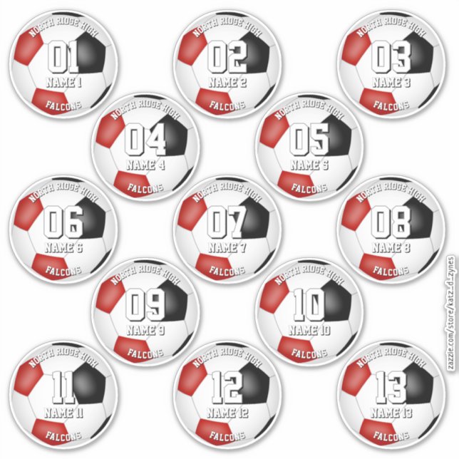 13 soccer players red team colors sticker (Front)