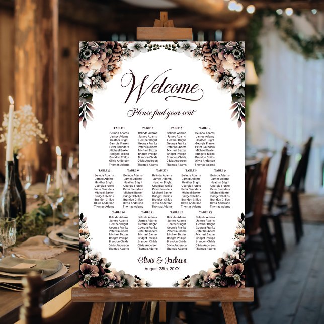 13 Table Autumn Floral Wedding Seating Chart Foam Board (Creator Uploaded)