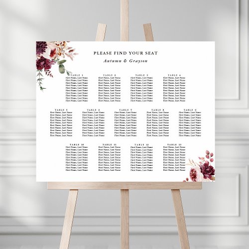 13 Table Autumn Romance Wedding Seating Chart Foam Board