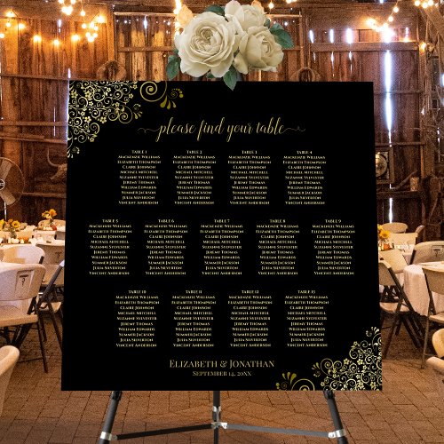 13 Table Black Wedding Seating Chart Golden Frills Foam Board