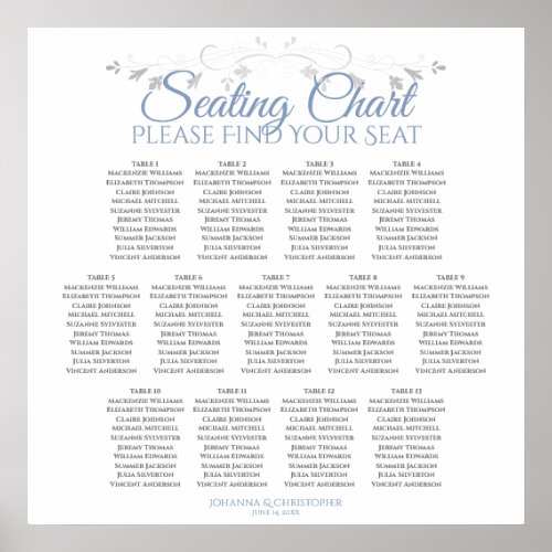 13 Table Blue on White Wedding Seating Chart