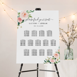 13 Table Blush Pink Bloom Wedding Seating Chart Foam Board
