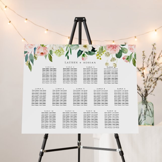 13 Table Blush Pink Bloom Wedding Seating Chart  Foam Board (In Situ (Stand))