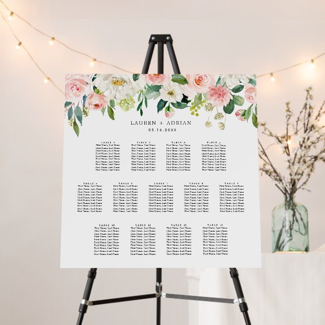 13 Table Blush Pink Bloom Wedding Seating Chart  Foam Board (In Situ (Stand))