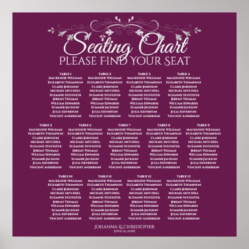 13 Table Cassis Purple Wedding Seating Chart