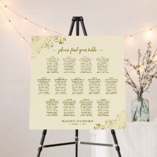 13 Table Cream Wedding Seating Chart Golden Frills Foam Board