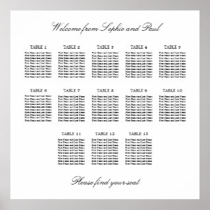 13 Table Elegant Minimalist Seating Chart