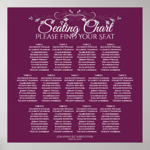 13 Table Magenta Plum Wedding Seating Chart