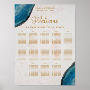 13 Table Marble Wedding Seating Chart Blue Geode